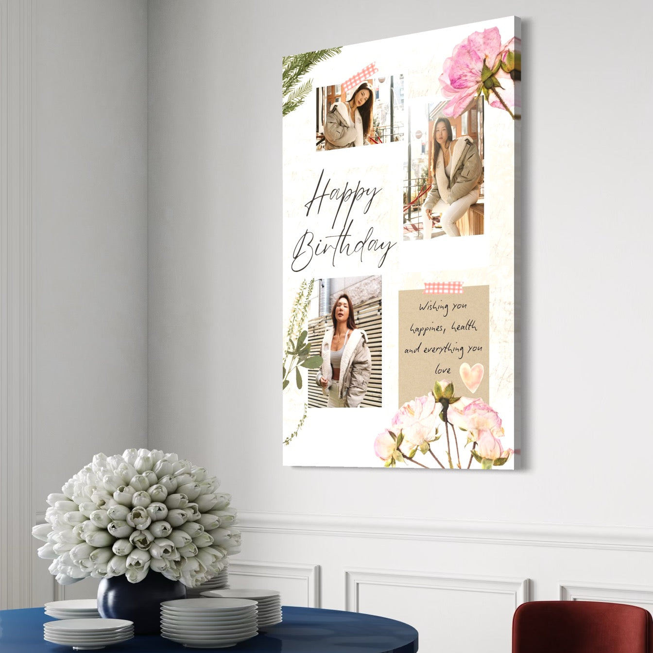 Tablou canvas personalizat cu fotografii si flori, tablou canvas pentru perete